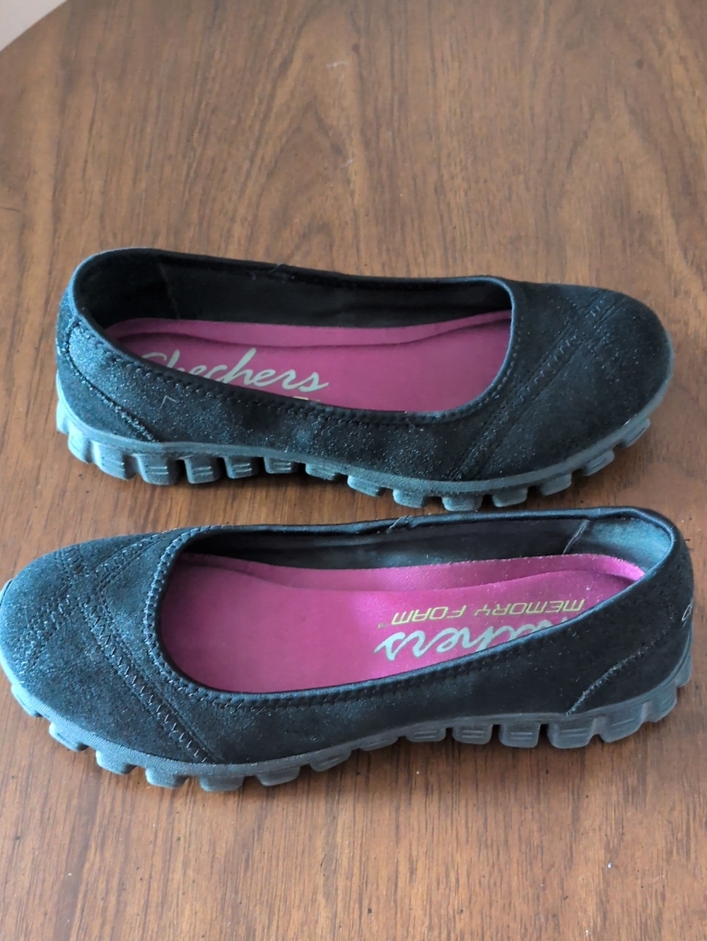 Skechers Black Slip-On Flats with Pink Insole